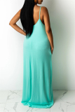 Cyan Sexy Casual Solid Basic V Neck Sling Dress