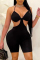 Black Sexy Solid Hollowed Out Backless Strap Design Halter Skinny Romper Swimwear