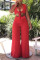 Red Sexy Fashion Solid asymmetrical Two Piece Suits Bandage crop top Straight
