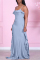 Light Blue Fashion Casual Solid Backless Spaghetti Strap Sleeveless Dress