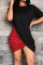Red Fashion Casual Patchwork Asymmetrical O Neck Short Sleeve Dress
