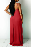 Red Sexy Casual Solid Basic V Neck Sling Dress