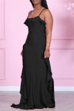 Black Fashion Casual Solid Backless Spaghetti Strap Sleeveless Dress