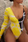 Yellow Sexy Print Stitching Irregular Swimsuit