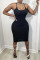 Black Sexy Casual Solid Backless U Neck Sling Dress