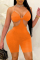 Orange Sexy Solid Hollowed Out Backless Strap Design Halter Skinny Romper Swimwear