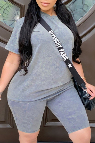 Grey Europe and America O Neck Patchwork Stitching Plus Size