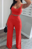Red Fashion adult Ma'am OL Patchwork Solid Two Piece Suits Straight Sleeveless Two Pieces