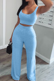 Sky Blue Fashion adult Ma'am OL Patchwork Solid Two Piece Suits Straight Sleeveless Two Pieces