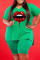Green Fashion Casual Lips Printed Slit V Neck Plus Size Two Pieces