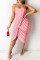 Pink Fashion Sexy Solid Split Joint Backless Strapless Irregular Dress
