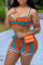 Orange Fashion Sexy Striped Print Backless Spaghetti Strap Sleeveless Two Pieces