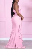 Pink Fashion Casual Solid Backless Spaghetti Strap Sleeveless Dress