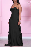 Black Fashion Casual Solid Backless Spaghetti Strap Sleeveless Dress