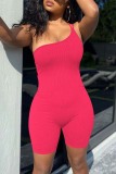 Purple Sexy Casual Solid Backless One Shoulder Skinny Jumpsuits
