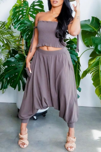 Purple Casual Patchwork Patchwork Off the Shoulder Skinny Jumpsuits