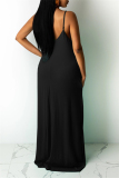 Black Sexy Casual Solid Basic V Neck Sling Dress