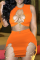 Orange Sexy Solid Hollowed Out O Neck Sleeveless Two Pieces