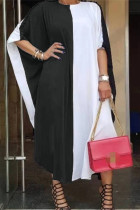 Black And White Fashion Casual Patchwork Basic O Neck Short Sleeve Dress Plus Size Dresses