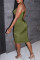 Green Sexy Solid Hollowed Out Backless Spaghetti Strap Sleeveless Dress