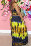 Yellow Sexy Casual Print Tie Dye Backless Spaghetti Strap Sleeveless Two Pieces