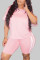 Pink Fashion Casual Striped Split Joint O Neck Plus Size Two Pieces