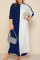 Blue White Fashion Casual Patchwork Basic O Neck Short Sleeve Dress Plus Size Dresses