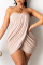Pink Sexy Solid Patchwork Strapless Irregular Dress Plus Size Dresses