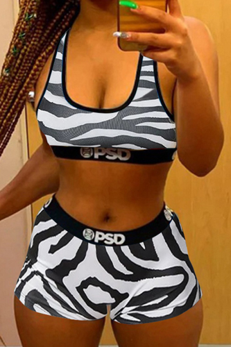 Black And White Casual Print Patchwork Swimwears