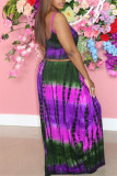 Purple Sexy Casual Print Tie Dye Backless Spaghetti Strap Sleeveless Two Pieces