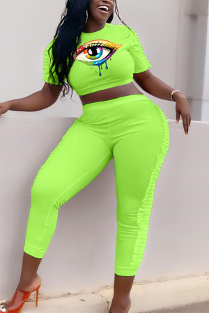 Fluorescent green Fashion Sexy Printed Trouser Set