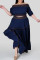 Deep Blue Fashion Casual Solid Split Joint Off the Shoulder Plus Size Two Pieces