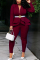 Wine Red Casual Two Piece Suits Patchwork ruffle Solid pencil Long Sleeve