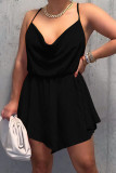 Black Fashion Sexy Solid Backless Spaghetti Strap Sleeveless Dress