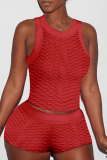 Red Sexy Solid Patchwork O Neck Sleeveless Two Pieces