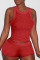 Red Sexy Solid Split Joint O Neck Sleeveless Two Pieces
