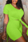 Fluorescent Green Fashion Casual Solid Slit V Neck Short Sleeve Two Pieces