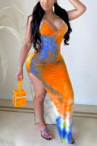 OrangeYellow Sexy Fashion Print Suspender Dress