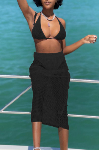 Black Fashion Sexy Solid See-through Backless Swimwears
