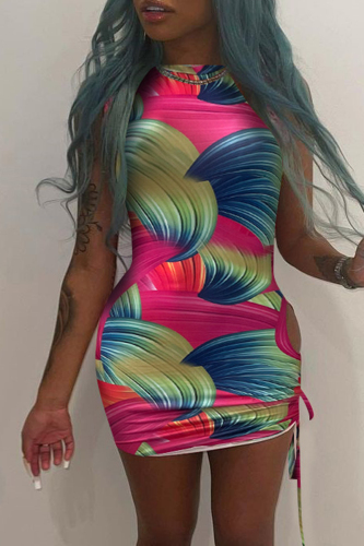 Pink Fashion Sexy Print Basic O Neck Sleeveless Dress