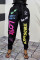 Black Casual Sportswear Print Basic Regular High Waist Trousers