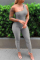 Grey Sexy Casual Solid Backless One Shoulder Skinny Jumpsuits