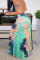 Multicolor Sexy Casual Plus Size Tie Dye Backless Halter Sleeveless Dress