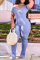 Baby Blue Fashion Casual Solid Fold Off the Shoulder Regular Jumpsuits