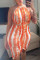 Orange Sexy Casual Print Hollowed Out Backless O Neck Sleeveless Dress