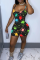 Grey Sexy Print Patchwork Spaghetti Strap Skinny Jumpsuits