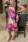 Fuchsia Sexy Print Patchwork Spaghetti Strap Pencil Skirt Dresses