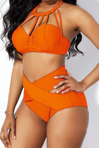 Orange Fashion Sexy Solid Hollowed Out Swimwears
