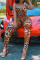 Orange Fashion Sexy Print Leopard Backless Spaghetti Strap Sleeveless Two Pieces