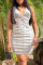 Multicolor Fashion Sexy Striped Print Backless Fold V Neck Sleeveless Dress